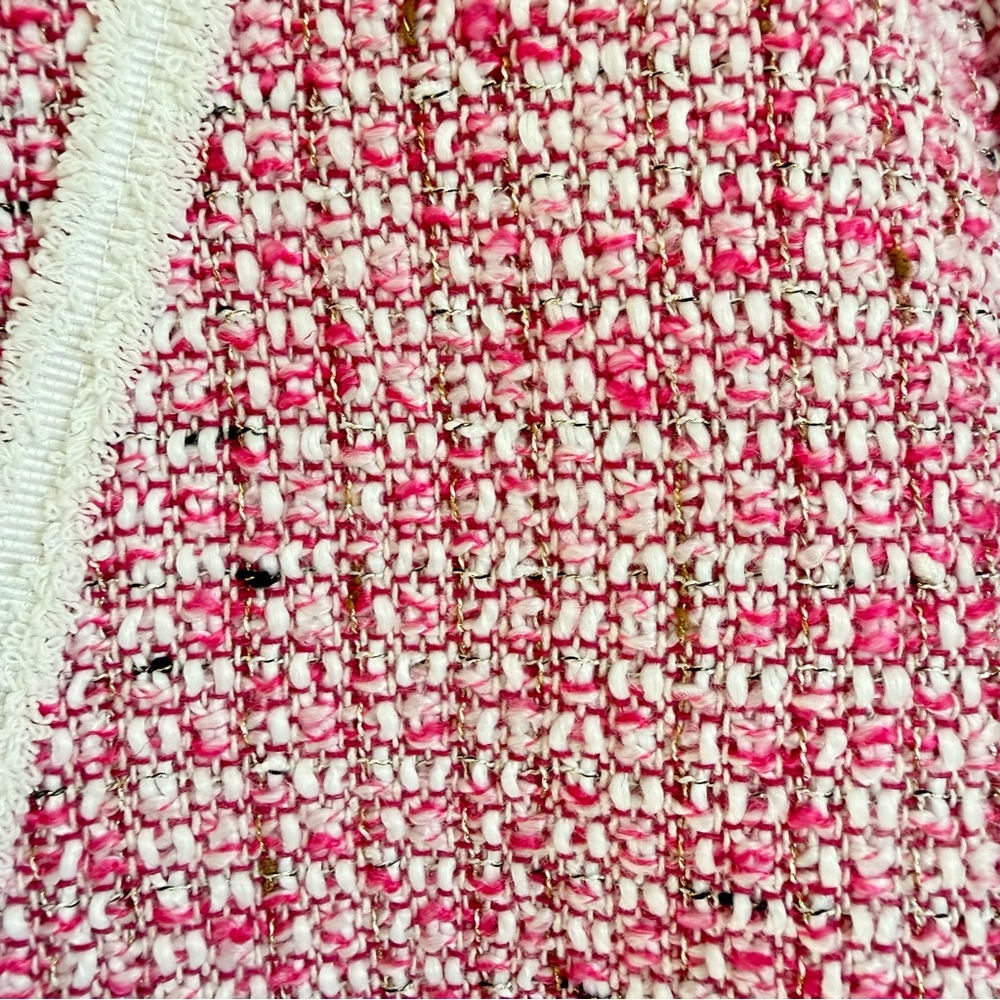 AQUA Women Tweed Blazer Jacket Pink Small Button Fringe Trim Metallic Business - Picture 14 of 16